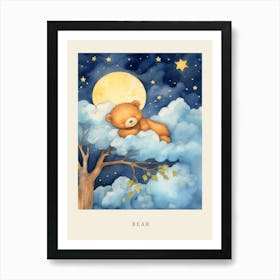 Baby Bear Cub 3 Sleeping In The Clouds Nursery Poster Art Print