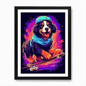 Bernese Mountain Dog Skateboarding Illustration 3 Art Print