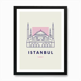 Navy And Pink Minimalistic Line Art Istanbul Art Print
