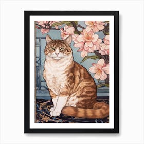 Camellia With A Cat 4 Art Nouveau Style Art Print