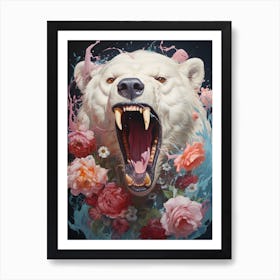 Polar Bear With Flowers Art Print