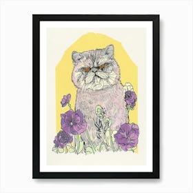 Cute Exotic Shorthair Cat With Flowers Illustration 3 Art Print