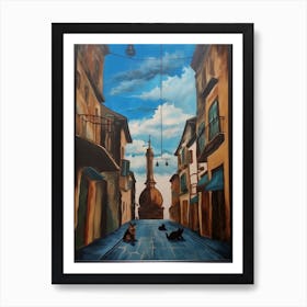 Painting Of San Francisco With A Cat In The Style Of Surrealism, Dali Style 2 Art Print