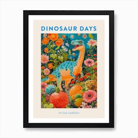 Dinosaur In The Garden Colourful Poster 1 Art Print