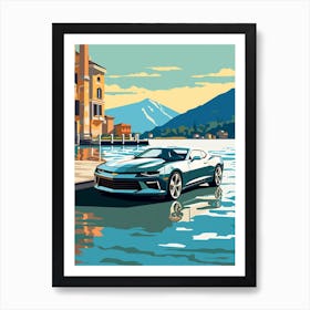 A Chevrolet Camaro In The Lake Como Italy Illustration 2 Art Print