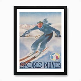 Winter Sports in France Vintage Ski Poster Art Print