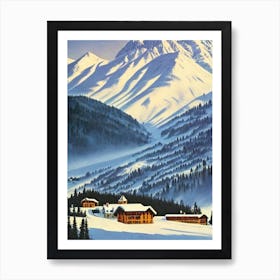 La Plagne, France Ski Resort Vintage Landscape 2 Skiing Poster Art Print