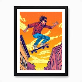 Skateboarding In Rome, Italy Comic Style 4 Art Print