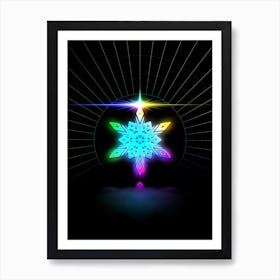 Neon Geometric Glyph in Candy Blue and Pink with Rainbow Sparkle on Black n.0178 Art Print