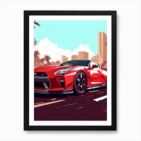 A Nissan Gt R In French Riviera Car Illustration 3 Art Print