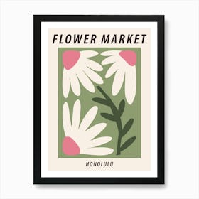 Flower market Honolulu, Cute green floral art print Art Print