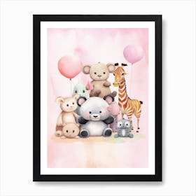 Cute Collection Of Baby Animals Nursery Watercolour 6 Art Print