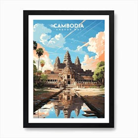 Cambodia Angkor Wat Retro Travel Landscape Art Print