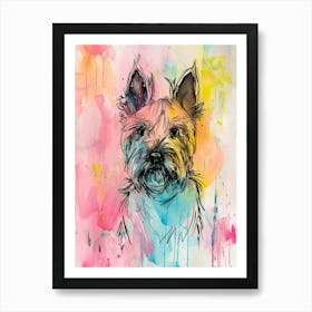 Pastel Silky Terrier Dog Pastel Line Illustration  3 Art Print