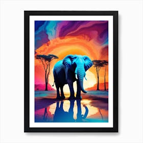 Elephant At Sunset Art Print