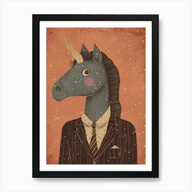 Unicorn In A Suit & Tie Mocha Muted Pastels 3 Art Print