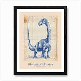 Camarasaurus Dinosaur Blue Print Sketch 2 Poster Art Print