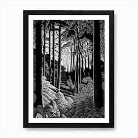 Bernheim Arboretum And Research Forest, Usa Linocut Black And White Vintage Art Print