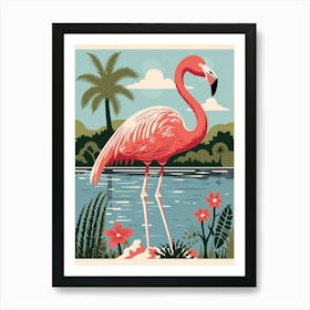 Vintage Bird Linocut Flamingo 6 Art Print