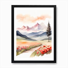 Tranquil Mountains In Minimalist Watercolor Vertical Composition 36 Art Print