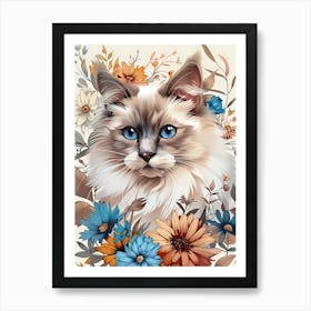 Cat With Flowers 1 Art Print