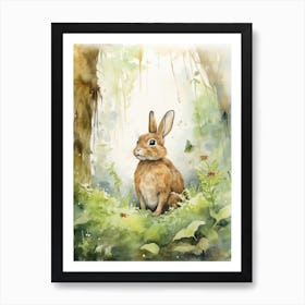 Bunny Birdwatching Rabbit Prints Watercolour 2 Art Print