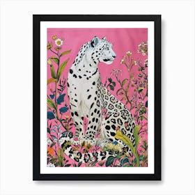 Floral Animal Painting Snow Leopard 2 Art Print