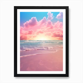Beach And Sunset With Waves And Cloud Pink Blue Photography 4 Art Print