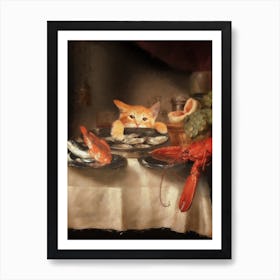 Cat Dinner Art Print