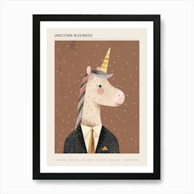 Unicorn In A Suit & Tie Mocha Background 2 Poster Art Print