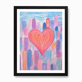 Heart Doodle Skyline 3 Art Print