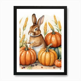 Painting Of A Cute Bunny With A Pumpkins (9) Art Print