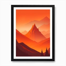 Misty Mountains Vertical Composition In Orange Tone 364 Art Print