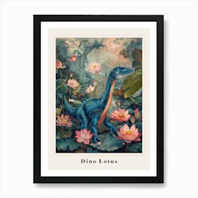 Dinosaur With Lotus Flowers Painting 1 Poster Art Print