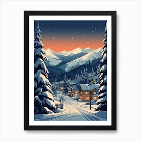 Winter Travel Night Illustration Whistler Canada 2 Poster