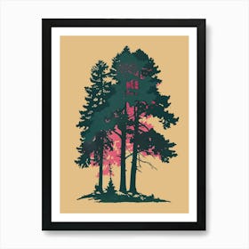 Hemlock Tree Colourful Illustration 2 Art Print