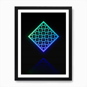 Neon Blue and Green Abstract Geometric Glyph on Black n.0140 Art Print