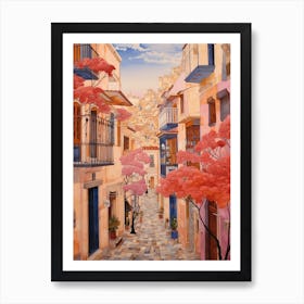 Malaga Spain 2 Vintage Pink Travel Illustration Art Print