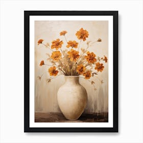 Marigold, Autumn Fall Flowers Sitting In A White Vase, Farmhouse Style 3 Art Print