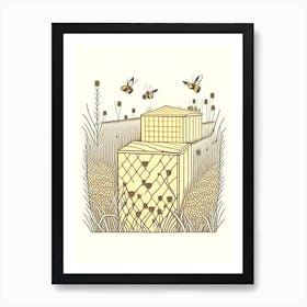 Bee Boxes In A Field 6 Vintage Art Print