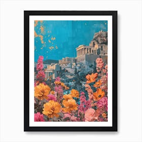 Athens   Floral Retro Collage Style 3 Art Print