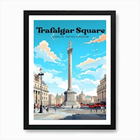 Trafalgar Square London United Kingdom Summer Modern Travel Illustration Art Print