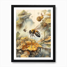 Hairy Footed Flower Bee Beehive Watercolour Illustration 4 Art Print