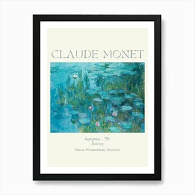Claude Monet Cyan Waterlilies Painting - Nympheas 1915 at Giverny Monet's Garden Water Lilies Labelled Fine Art Poster Print for Feature Wall in HD - Original Painting at Neue Pinakothek in Munich - Fully Remastered High Definition Art Print