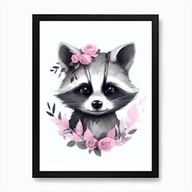 Pink Raccoon Illustration 6 Art Print