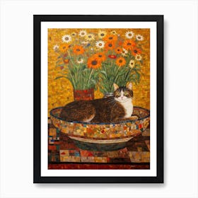 Aster With A Cat 2 Art Nouveau Klimt Style Art Print