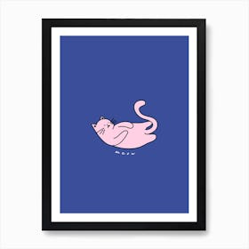 Blue And Pink Meow Cat Art Print