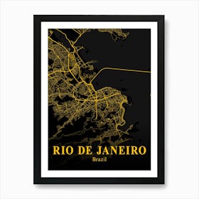 Rio De Janeiro Gold City Map 1 Art Print