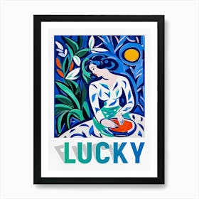 Woman Painting with Lucky Lettering Art Print