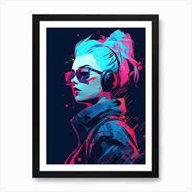 Girl With Headphones 5 Art Print